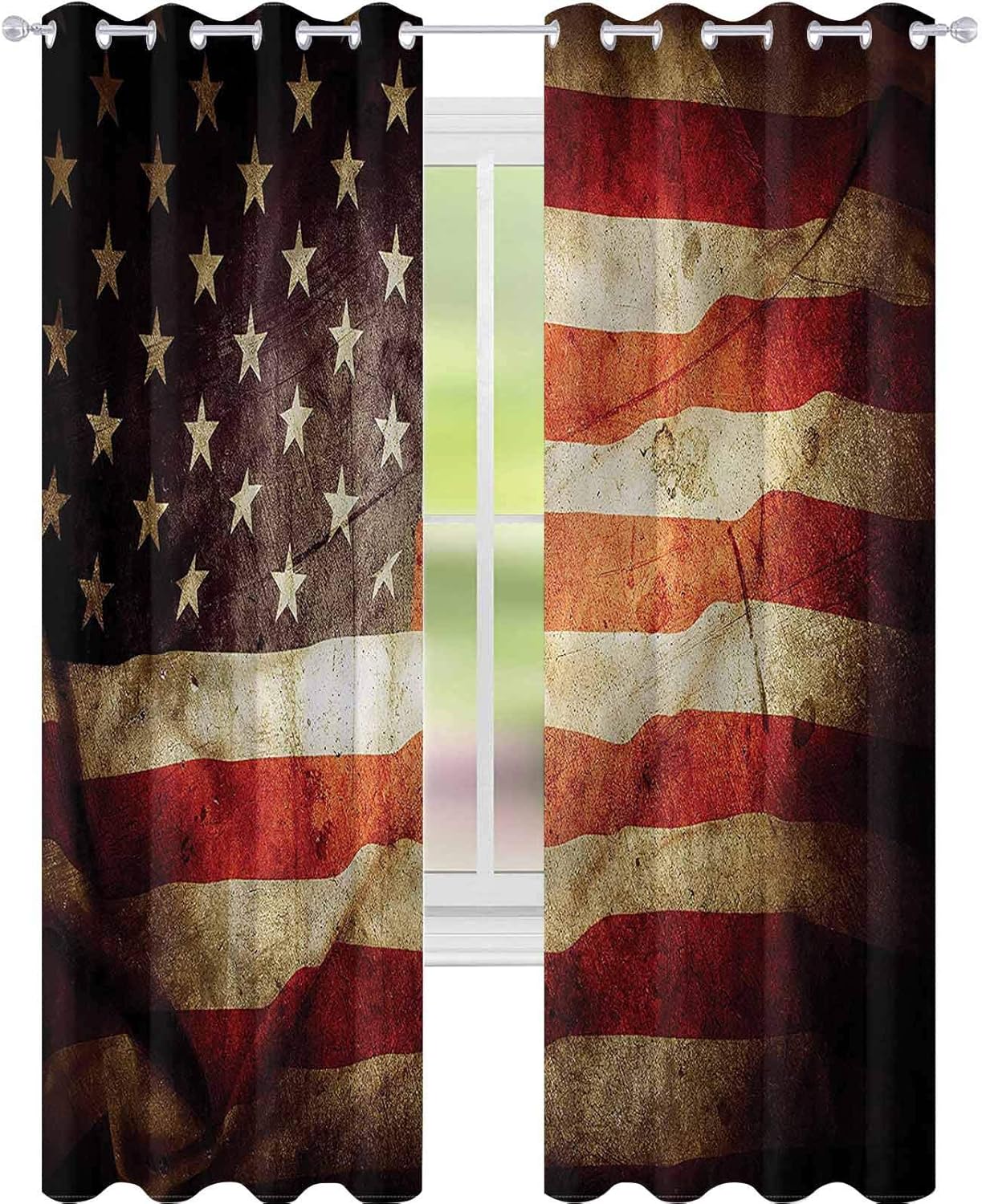 YUAZHOQI Blackout Window Curtain American Flag Grunge Look Patriotic Drape for Glass Door 52" x