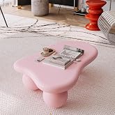 BSYEIO 47.2" Cloud Coffee Table with 3 Ball Legs, Modern Irregular Center Table for Living Room, Low Cute Small MDF Tea Table for Bedroom, Space Apartment-Pink