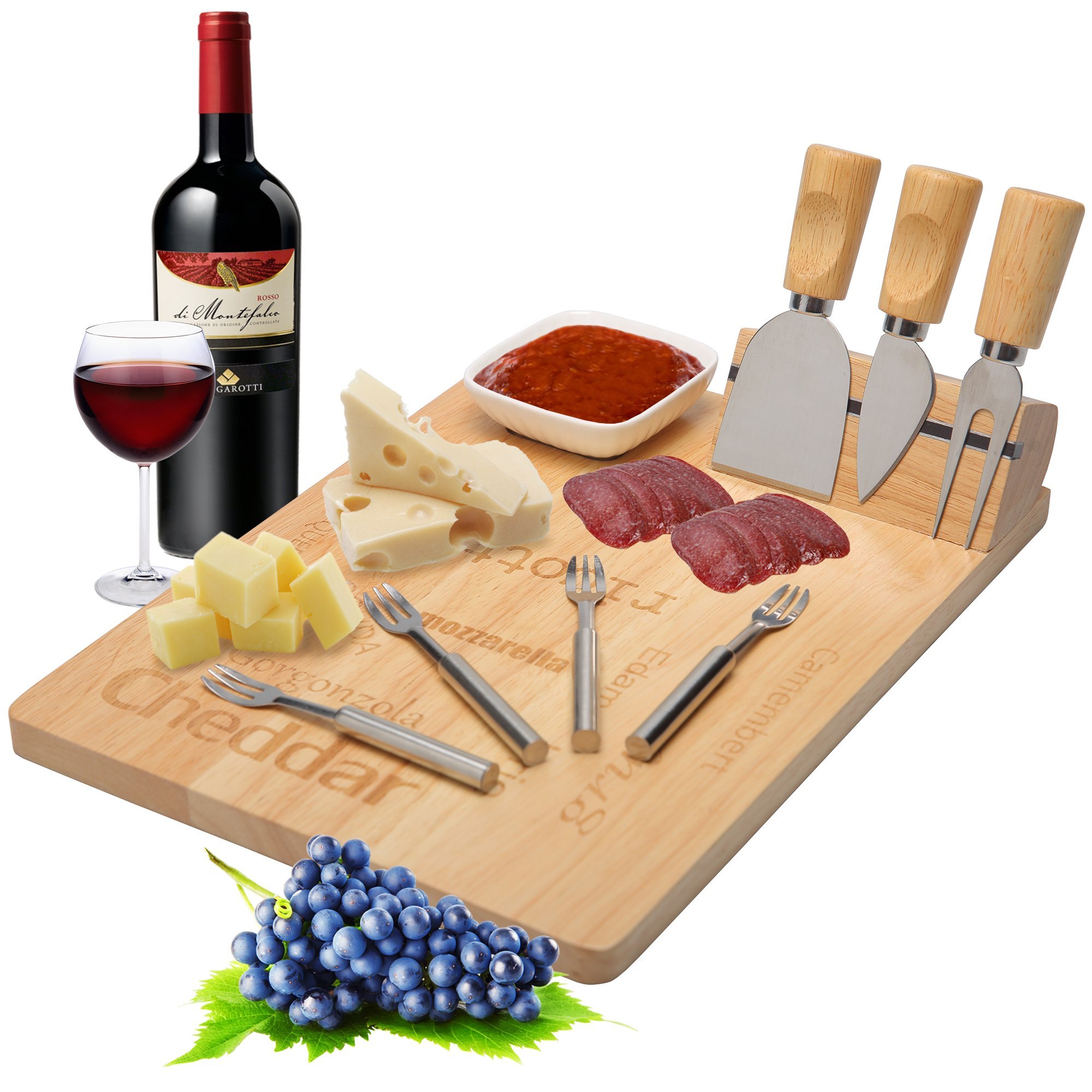 Cheese Board Set Charcuterie Platter with Cutlery Knives Slicer and