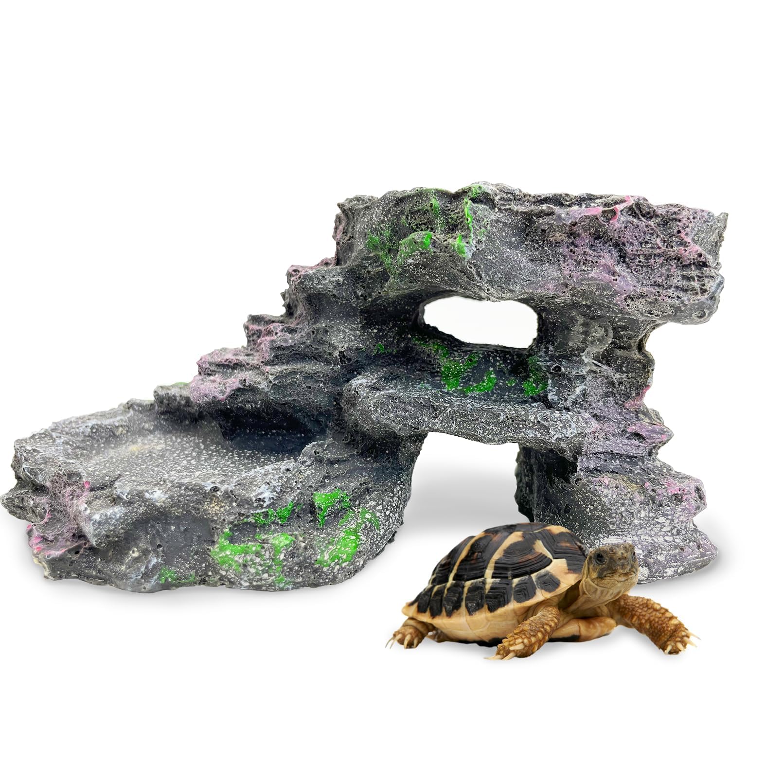 Photo 1 of PINVNBY Turtles Basking Platform Reptile Hides and Caves Resin Dock for Aquarium Hideout Terrarium Tank Accessories for Small Reptiles, Amphibians, and Fish