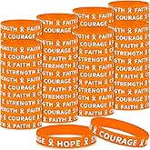 Lenwen 100 Pcs Leukemia Awareness Bracelets Orange Ribbon Bracelets Silicone Wristbands Bulk for Multiple Sclerosis Kidney Cancer Lymphoma Adhd Skin Cancer Cerebral Public Activity Supplies Groups