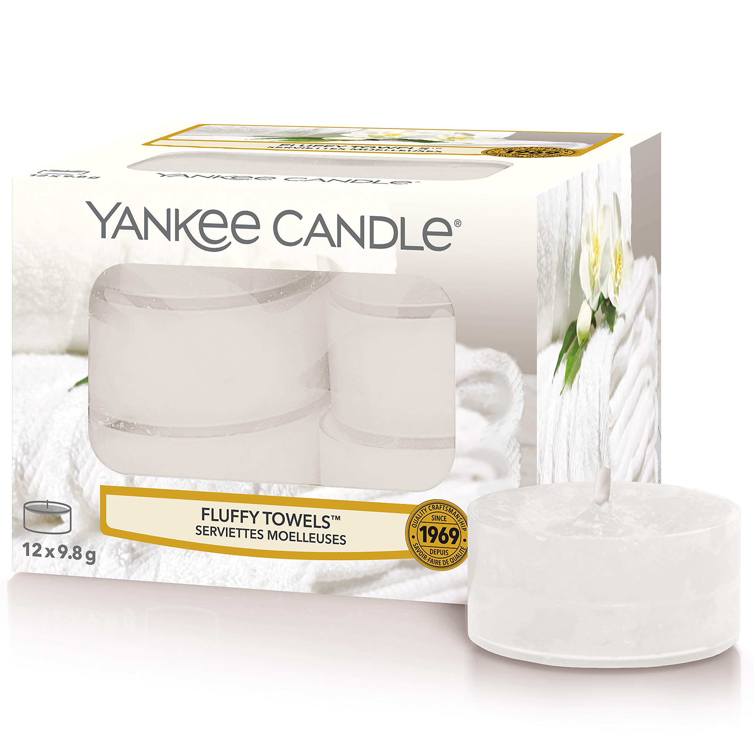 Yankee Candle Tea Light Scented Candles | Fluffy Towels | 12 Count