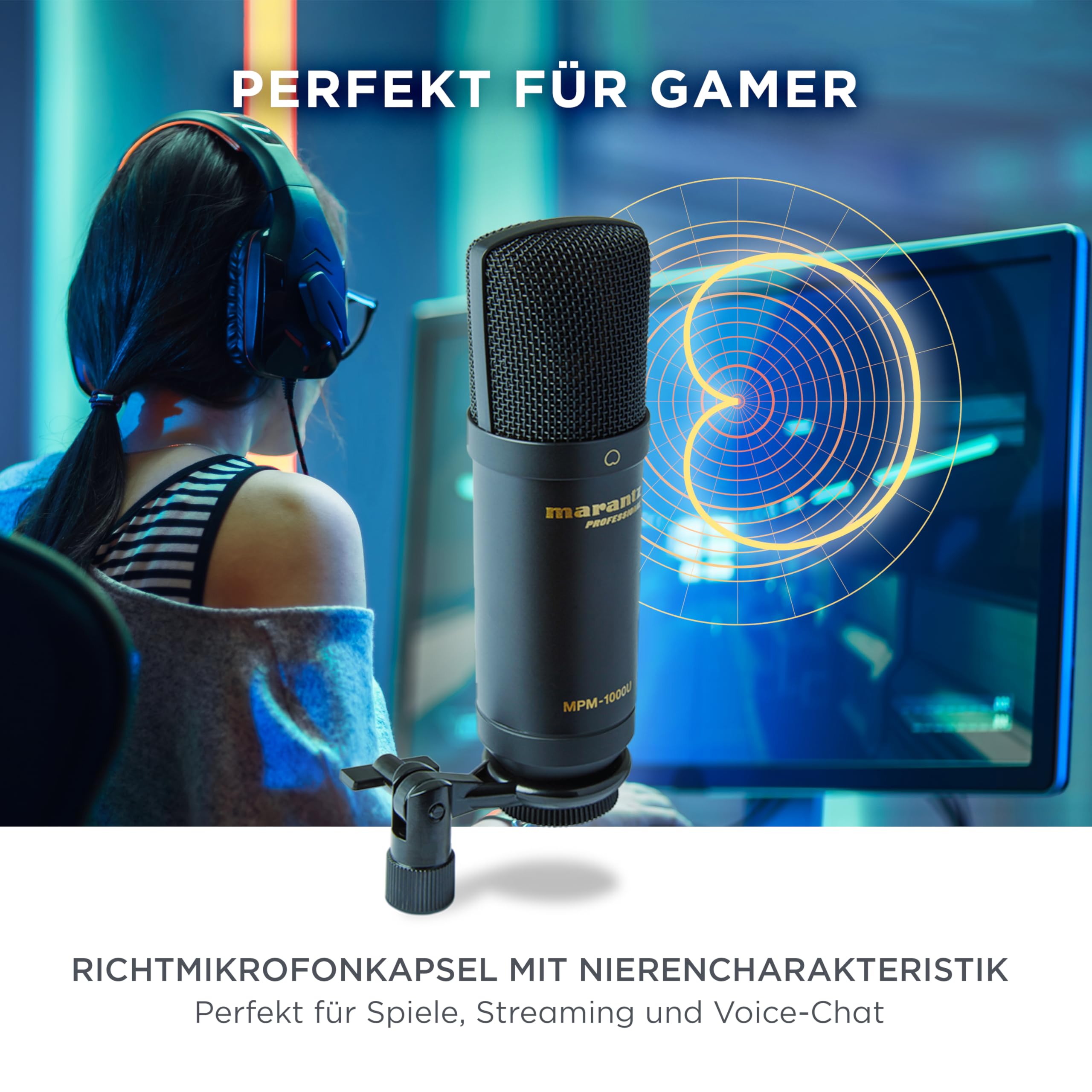 Marantz Professional MPM1000U USB-Kondensatormikrofon für Gaming, Streaming und Podcasting - Integriertes Audiointerface, Desktop-Stativ, Plug-und-Play, Schwarz 4