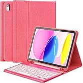 FUWANG for iPad A16 11th 10th Generation Case with Keyboard, Magnetic Detachable 7-Color Backlit Folio Cover Keyboard Case for iPad (A16) 11th 11 inch/10th Gen 10.9 inch with Pencil Holder, Pink