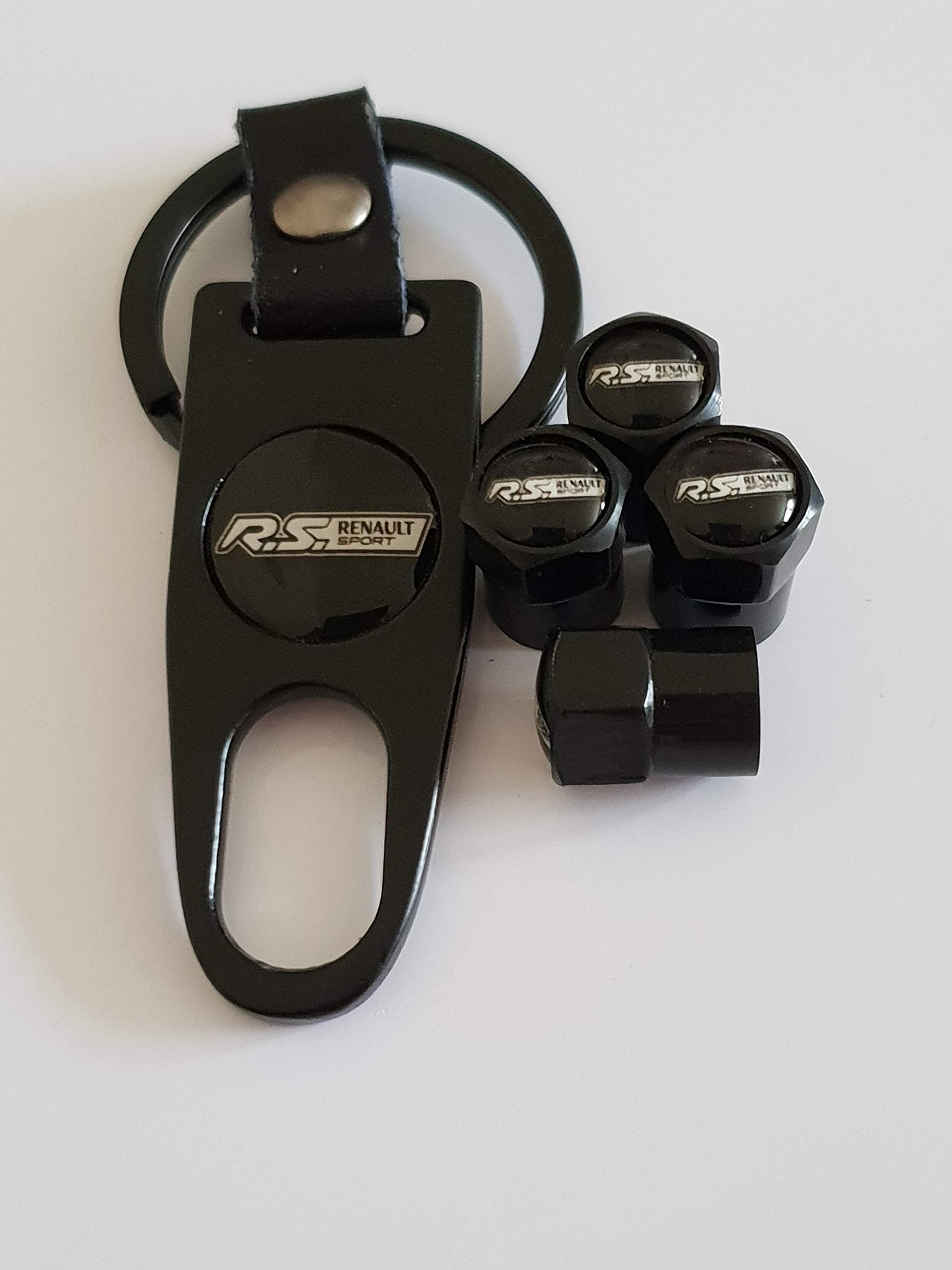 RENAULT R.S SPORT black Valve Dust Caps with Spanner Keychain Keyring for all models Plastic non Stick