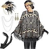 Floraltop 6 Pcs 1920s Flapper Costume Accessories Set for Women Fringed Poncho Flapper Shawl Outfits