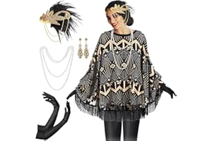 Floraltop 6 Pcs 1920s Flapper Costume Accessories Set for Women Fringed Poncho Flapper Shawl Outfits