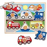 Melissa &amp; Doug Vehicle Jumbo Knob Puzzle, Wooden Peg Puzzle for Toddlers, Educational Toy for Shape Recognition and Fine Motor Skills, Ages 1+
