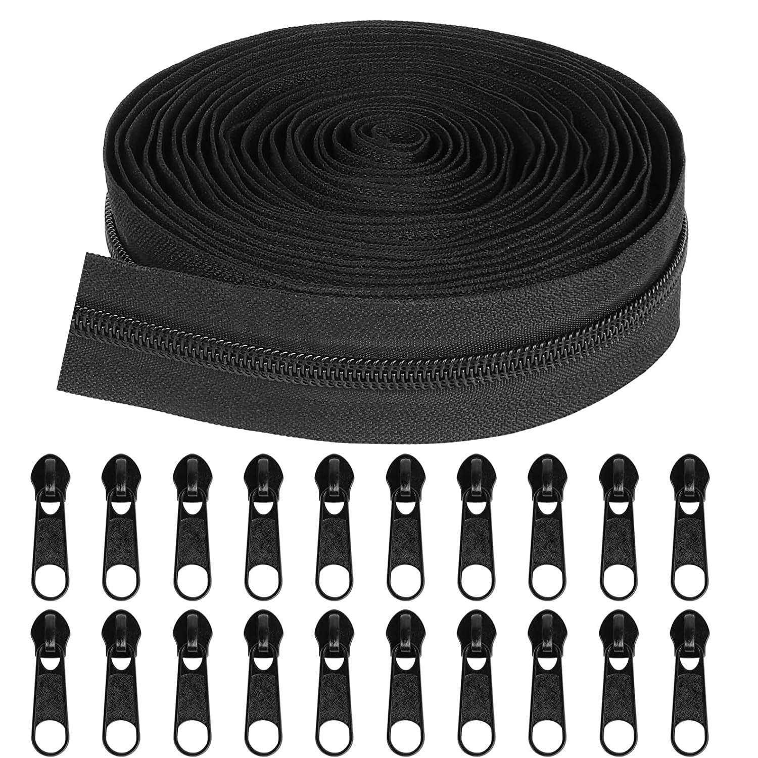 TBACW 5 Yards Bulk Zipper #3 Zippers for Sewing,#3 Black Nylon Coil Zipper by The Yards Replacement with 20PCS Sliders for DIY Sewing Craft Bags (Black)