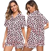 SWOMOG Womens Silk Satin Pajamas Set Short Sleeve Sleepwear Button Down Top and Shorts Loungewear 2 Piece Pjs Set XS-3XL