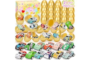 SevenQ Toy Cars Easter Egg Fillers 24 Pcs, Prefilled Easter Basket Stuffers Gifts for Kids Mini Race Car Party Favors Treasure Box Toys for Classroom Birthday Chest Prizes Goodie Bag Hunt Easter Games
