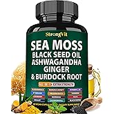StrongVit Sea Moss Black Seed Oil Ashwagandha Ginger, Organic Sea Moss Capsules with Burdock Root, Irish Seamoss Pills with Bladderwrack, Advanced Multimineral Supplement, USA