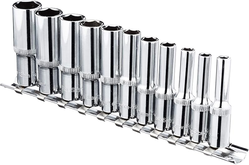 Blue Spot Tools 01540 1/4 Inch Deep Metric Socket Set with Rail - Chrome
