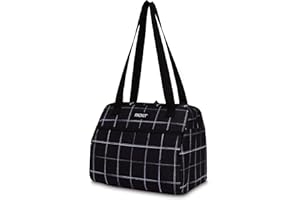 PackIt Freezable Hampton Lunch Bag, Black Grid, Built with EcoFreeze Technology, Collapsible, Reusable, Zip Closure with Front Pocket and Shoulder Straps, Perfect for Tweens and Adults