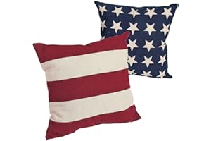 Fun Express 14" x 14" Patriotic Stars and Stripes Decorative Pillow Set, 2 Piece, American and Americana Decor, Great for Memorial Day, 4th of July, Veterans Day and Any Patriotic Event