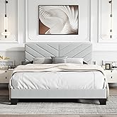 IOILORI Queen Size Bed Frame Platform with Upholstered Headboard, Sturdy Wooden Slats, Noiseless, No Springs Required, Easy to Assemble Light Gray