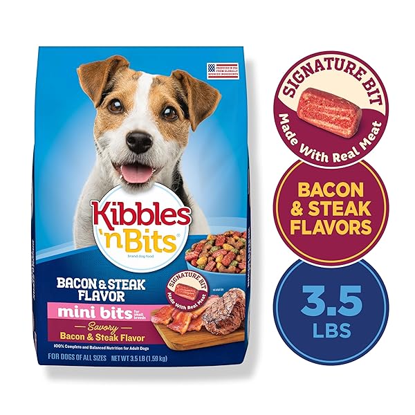 KIBBLES ‘N BITS MINI BITS SMALL BREED SAVORY BACON & STEAK FLAVOR DRY DOG FOOD, 3.5 LB. BAG