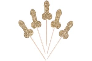 12 Glitter Gold Bachelorette Party Cupcake Toppers - Hen Party, Engagement Party Decorations