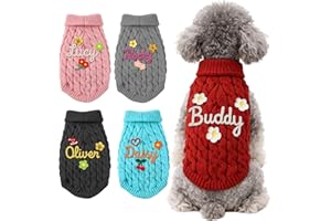 DYOART Personalized Hand Embroidered Dog Sweater, Custom Christmas Dogs Cats Sweater Gifts for Boys Girls Puppy Medium Large 