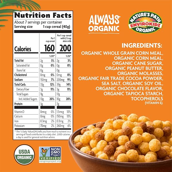 ENVIROKIDZ ORGANIC LEAPIN’ LEMURS CEREAL, 10 OZ (PACK OF 1), PEANUT BUTTER & CHOCOLATE, GLUTEN FREE, FAIR TRADE, BY NATURE’S PATH