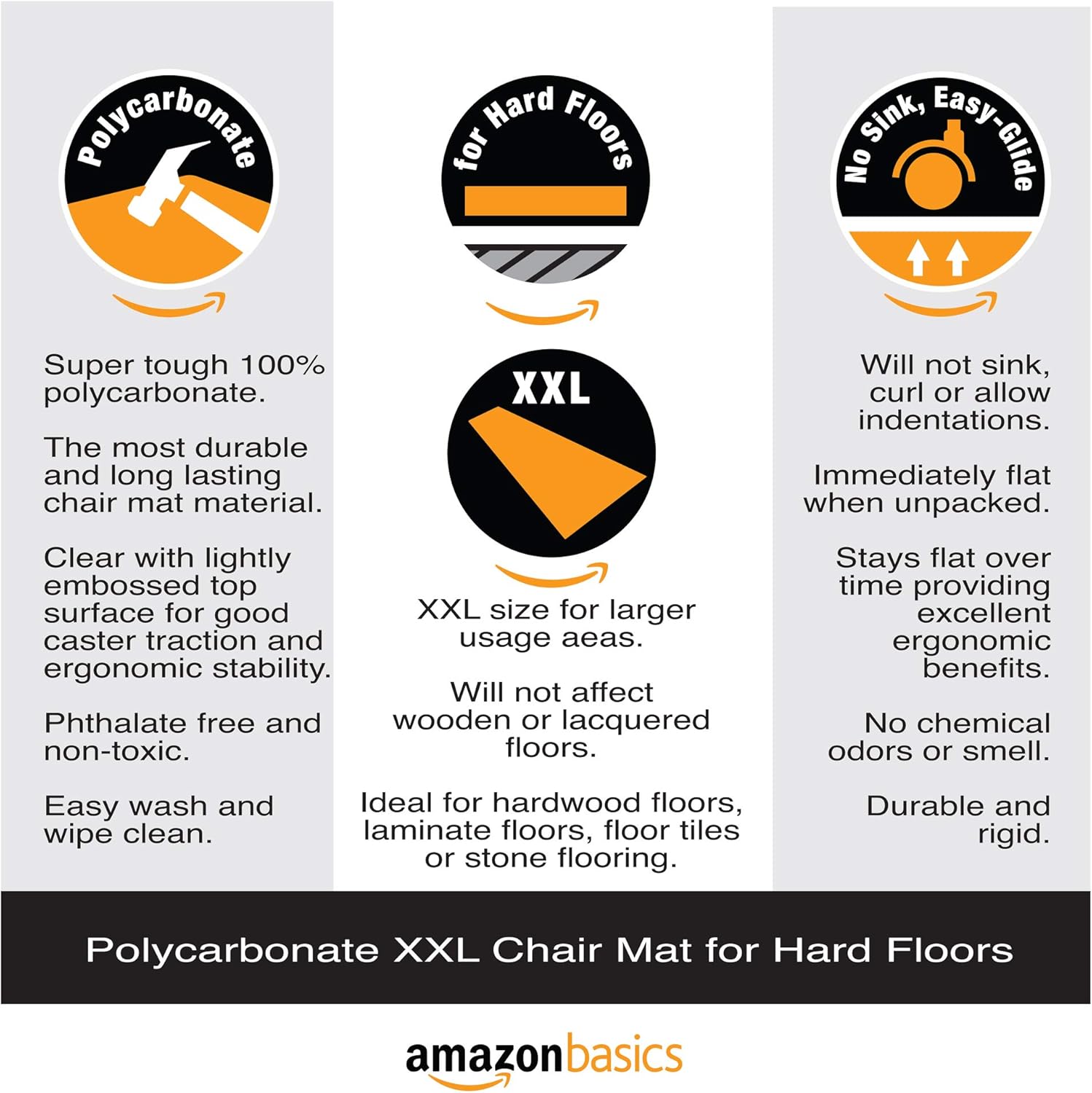 Basics Polycarbonate Extra Large Chair Mat For Hard Floors - 59" x 79" : Office Products