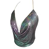 Gold Sexy Tops for Women Sparkly Deep V Neck Crop Tank Tops Cami Body Chain Top