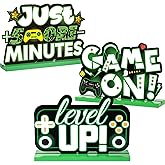 Frienda 3 Pcs Video Games Party Decorations Wood Table Level up Birthday Decorations Gamer Party Centerpieces Pixelated Table Sign for Boys Kids Birthday Party(Green)