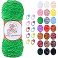 TLKKUE Chunky Chenille Yarn(7OZ/200G), 3 Strands of Yarn Soft Chenille Velvet Yarn for Crocheting Knitting Thick Blanket Yarn for Shoe Hat Clothing Cushion (Green)