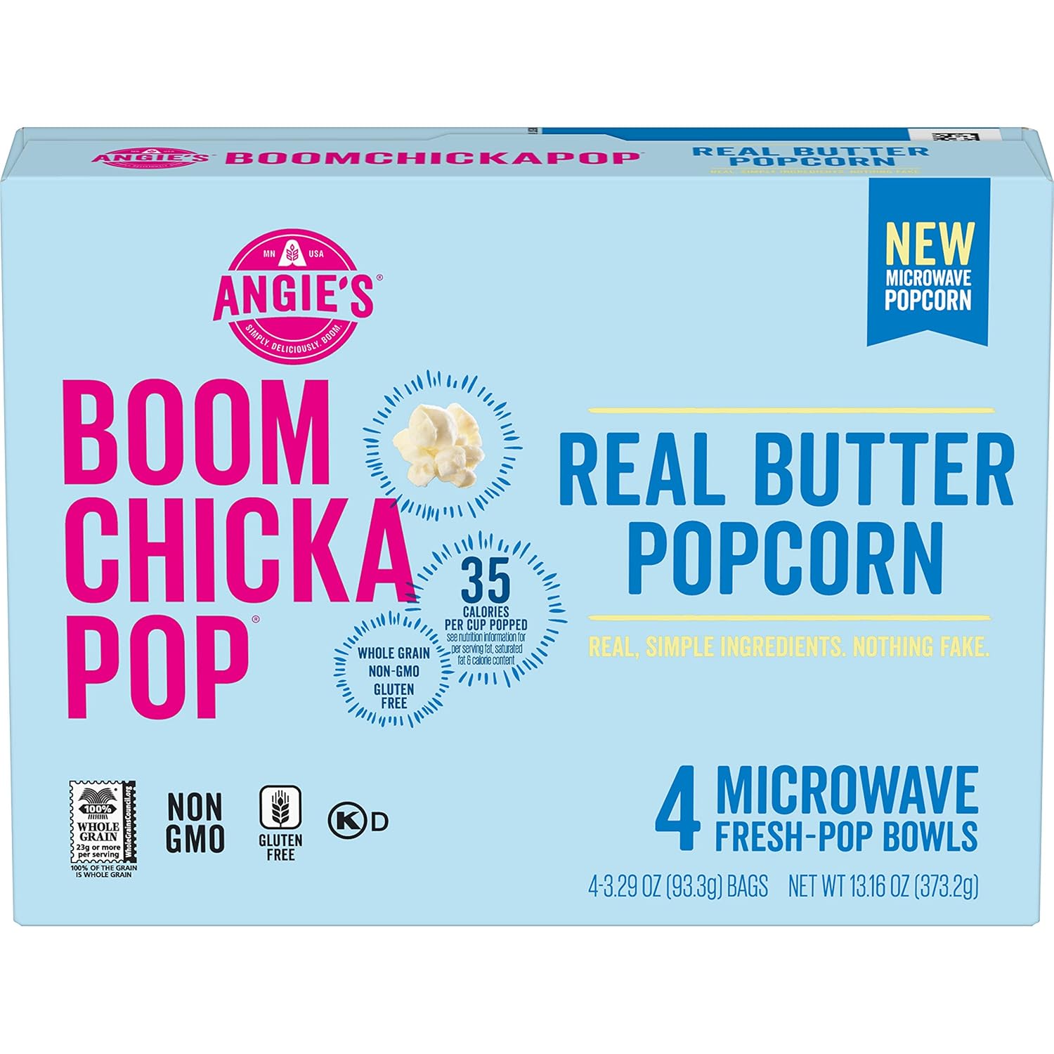 Angie's BOOMCHICKAPOP Real Butter Microwave Popcorn Fresh-Pop Bowls, 13.16 Oz,Pack of 6
