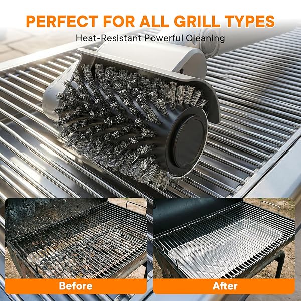 ELECTRIC GRILL BRUSH FOR OUTDOOR, RECHARGEABLE BBQ GRILL CLEANER WITH 3 HEADS,CORDLESS RECHARGEABLE GRILL BRUSH,3-SPEED-450 RPM,150 MINS RUNTIME GRILL CLEANING BRUSH