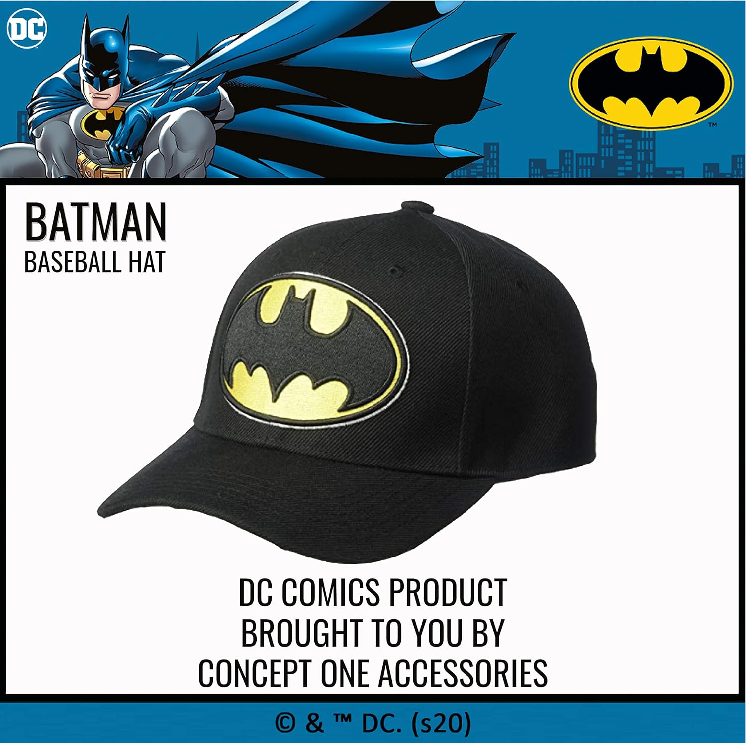 DC Comics Men's Batman Baseball Cap, Black,One Size: Clothing