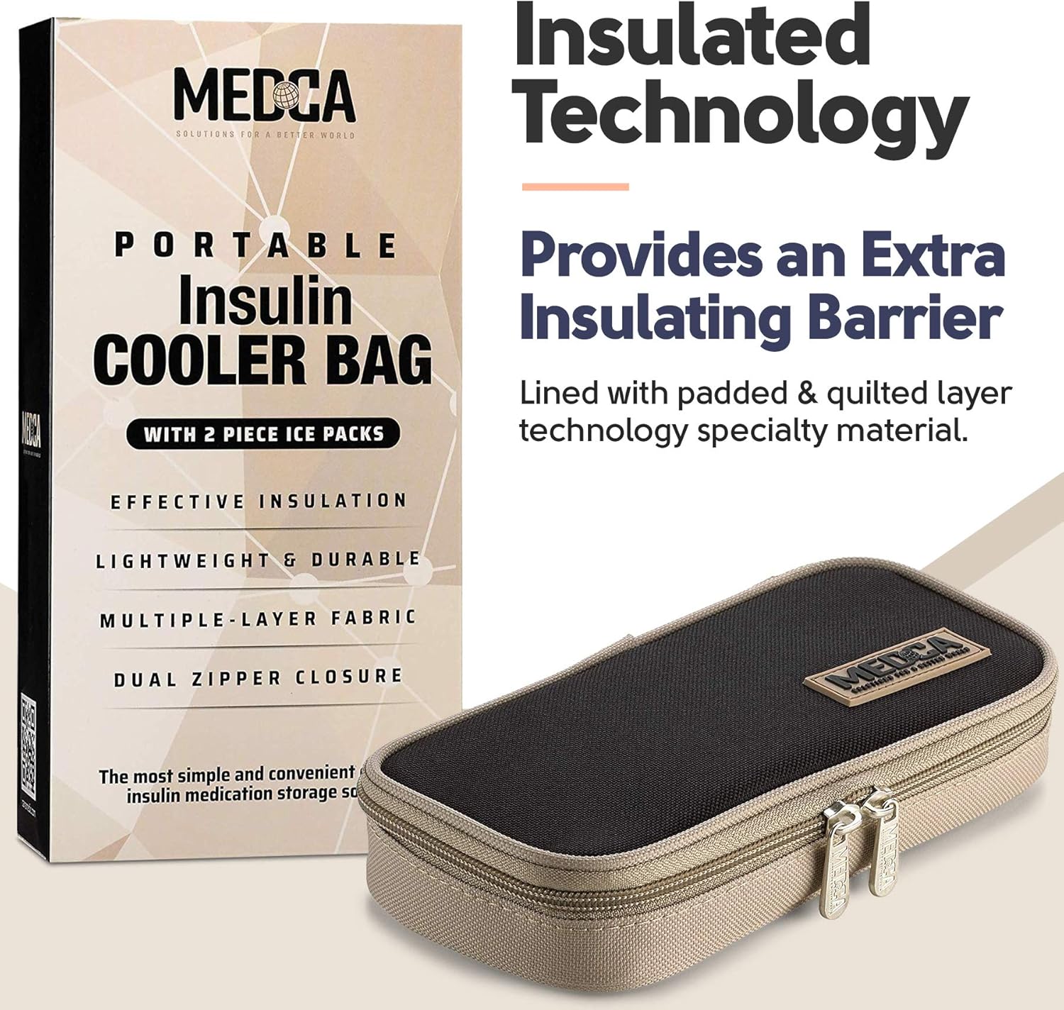 Insulin Cooler Travel Case - Insulated Portable Diabetic Pouch with 2 Gel Ice Packs - Reusable Lightweight & Durable Organizer Bag Cooler for Medications Diabetes Pen, and Supplies, (Black & Tan): Health & Personal Care