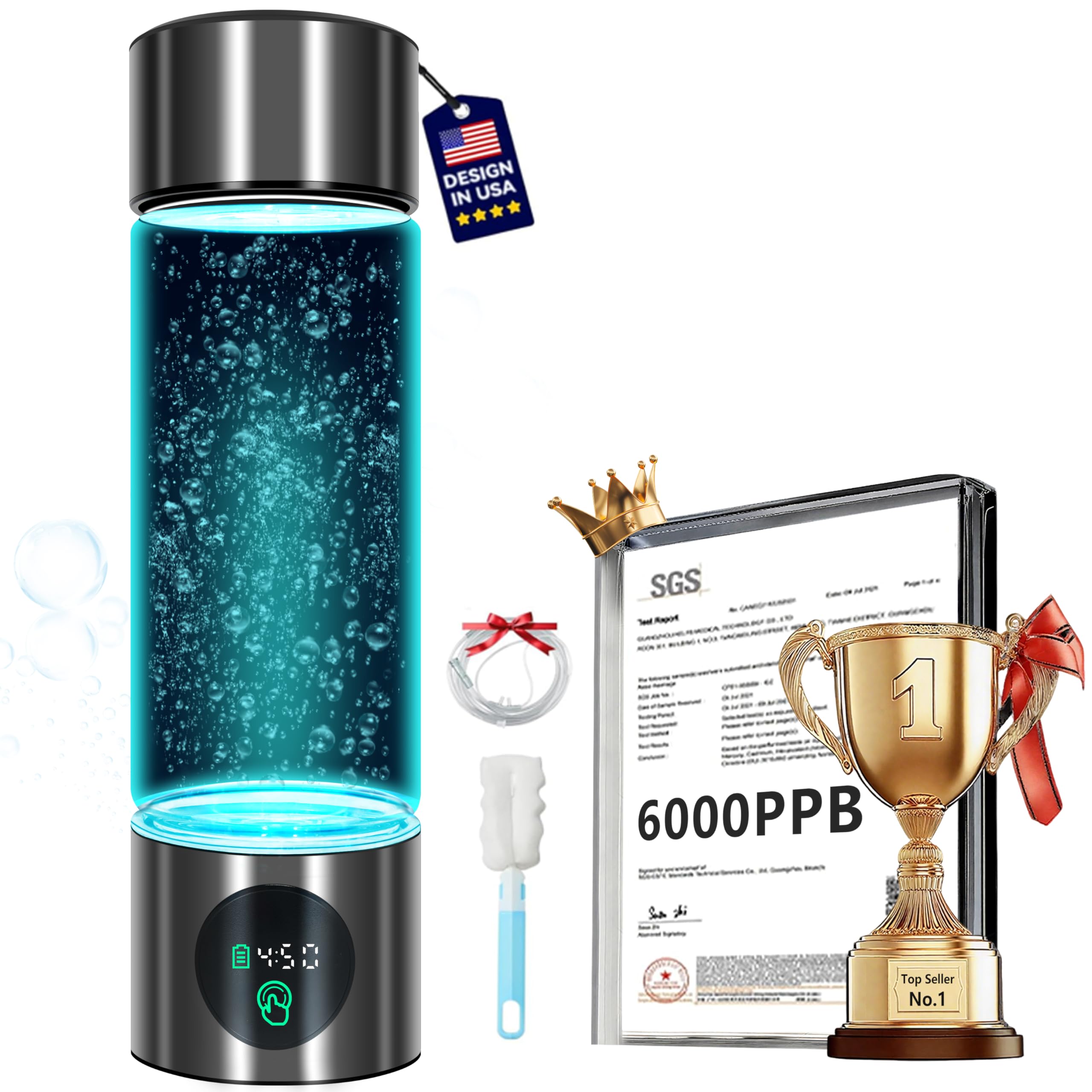 Photo 1 of 5.0 New Upgraded Hydrogen Water Bottle - Hydrogen Concentration up to 6000 PPB?SGS-Certified Hydrogen Generator? 2025 SPE/PEM Technology Odorless Double Hydrogen Content for Sports/Home/Office/Travel