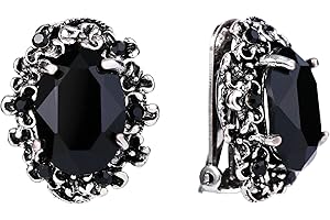 BriLove Women's Victorian Style Crystal Floral Cameo Inspired Oval Clip-On Earrings