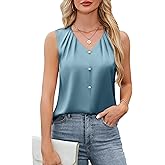 Blooming Jelly Womens Satin Tank Tops V Neck Sleeveless Summer Dressy Silky Blouse Ladies Trendy Work Business Casual Outfit