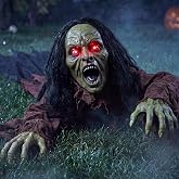 JOYIN Halloween Decorations Outdoor Light-Up Crawling Zombie Groundbreaker, Halloween Outside Zombie Decor with Sound and Flashing Eyes, Scary Groundbreaker for Yard Lawn Graveyard Haunted House Prop