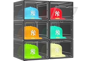 SCAVATA 6 Pack Hat Organizer Box, Stackable Clear Baseball Caps Holder Box Containers with Magnetic Door for Hats Snapback Ca