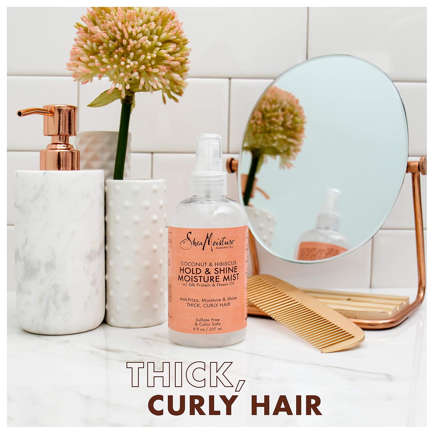 SheaMoisture Hold and Shine Moisture Mist for Thick, Curly Hair Coconut and Hibiscus for Frizz Control 8 fl. oz.: Beauty