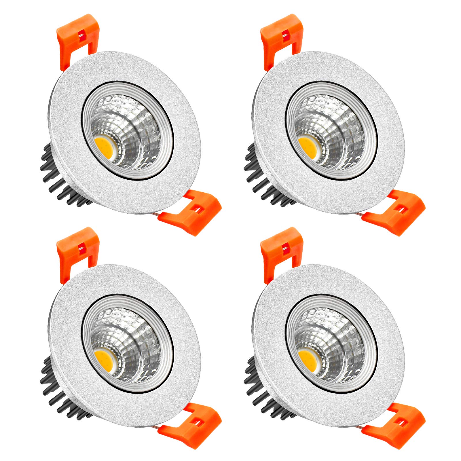 Photo 1 of LightingWill 2inch LED Dimmable Downlight, 3W COB Recessed Ceiling Light, Warm White 3000K-3500K, CRI80, 25W Halogen Bulbs Equivalent, Silver(4Pack)