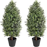 30" Tall Artificial Boxwood Topiary, 2 Pcs Outdoor Ready Artificial Boxwood Topiaries Trees, Natural Looking Fake Potted Shrubs