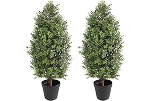 MOMOPLANT 30" Tall Artificial Boxwood Topiary Pair, 2 Plants, Outdoor Ready Artificial Boxwood Topiaries Trees, Natural Looking Fake Potted Shrubs
