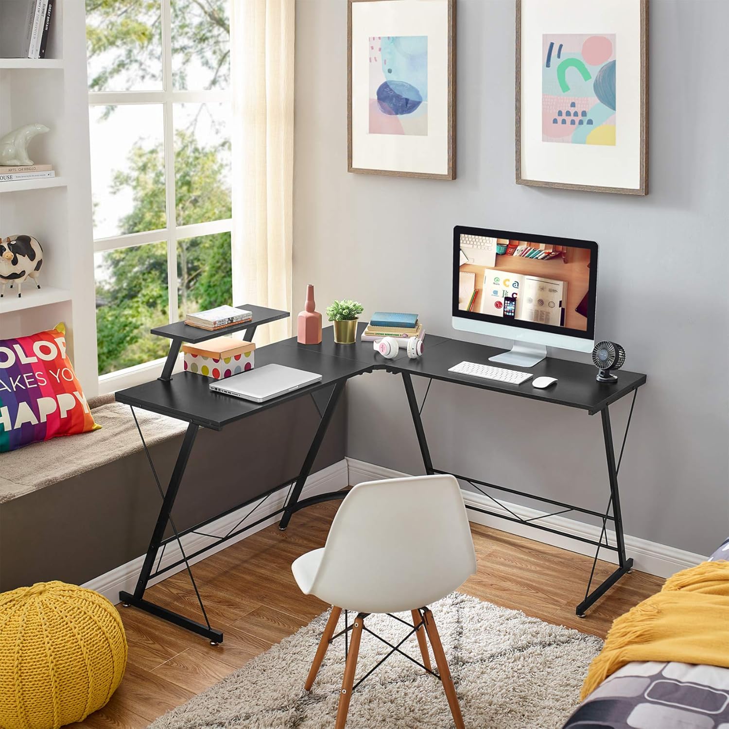 Mr IRONSTONE L-Shaped Desk 50.8" Computer Corner Desk, Home Gaming Desk, Office Writing Workstation with Large Monitor Stand, Space-Saving, Easy to Assemble, Black: Furniture & Decor