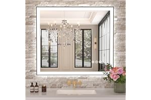 Amorho 36"x 32" LED Bathroom Mirror with Black Frame, Front Light and Backlit(Controlled Separately), Stepless Dimmable, Anti