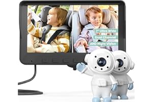 GROWNSY Baby Car Camera for 2 Kids, 7 in Ultrawide AHD Car Baby Monitor with 2 Camera, Backseat Mirror for Baby Rear Facing w