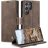 Cracedily for Samsung Galaxy S24 Ultra Case, Flip Wallet Leather Case with Card Holder Magnetic Closure Shockproof Kickstand Protective Phone Cases Cover for Galaxy S24 Ultra 5G Cover,Coffee