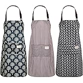 SATINIOR 3 Pieces Adjustable Bib Apron with Pockets Women Waterproof Cooking Aprons Men Chef Adults Baking Cleaning