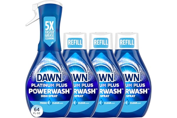 Dawn Platinum Powerwash Dish Spray, Dish Soap, Fresh Scent Bundle, 1 Spray (16oz) + 3 Refills (16oz each)(Pack of 4)