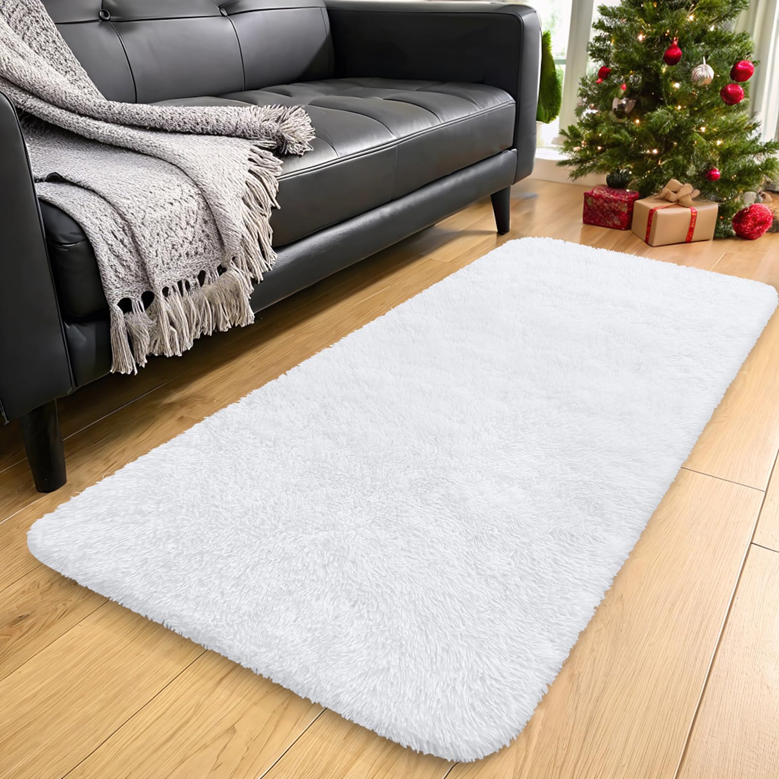 Photo 1 of OLANLY 2x4 Machine Washable Runner Rugs for Hallway, Soft Fluffy Shaggy Bedside Rugs for Bedroom, Living Room, Indoor Floor Carpet for Kids Girls and Boys, Nursery Rooms, Home Decor Aesthetic, White