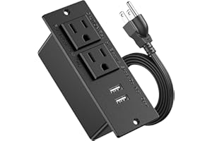 Jgstkcity Conference Recessed Power Strip Socket 9.8Ft Cord,Furniture Flush Mount Charging Station,Desktop Power Grommet Power Strip with 2 Outlets,2 USB Ports,Desk Outlet for Side Table or End Table