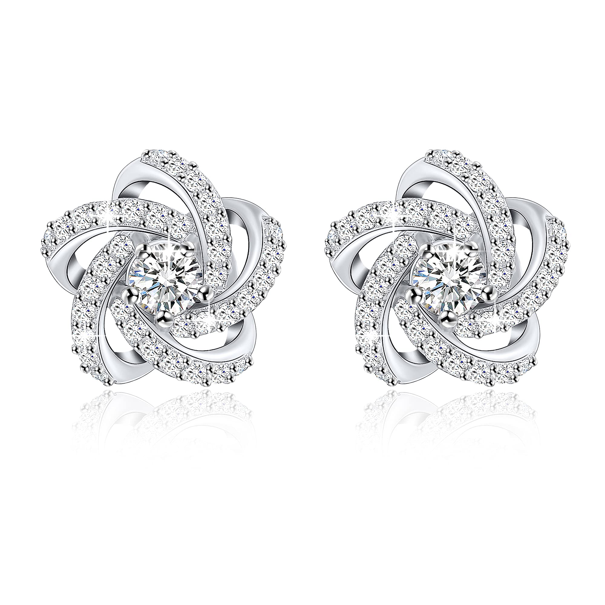 GEORGE · SMITH Earrings for Women, 925 Sterling Silver Flower Stud Earrings Hypoallergenic Silver Earrings, 5A CZ Earrings Mother